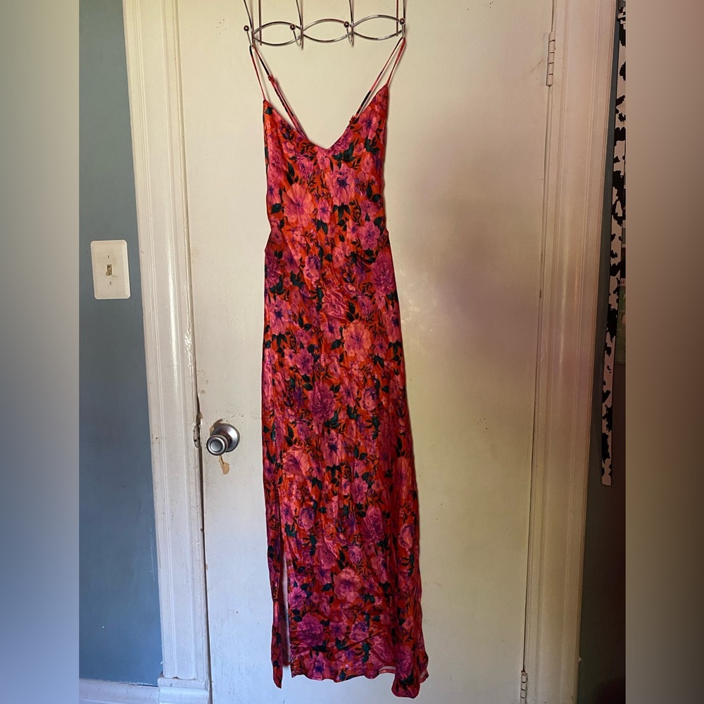 Topshop floral midi dress in pink size us 6